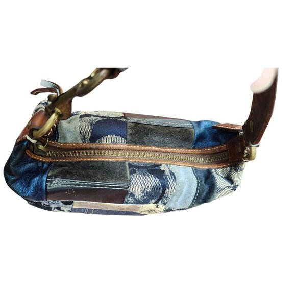 COACH Patchwork Denim Flower Print Accessory Pouch Mini Bag Indigo Canvas RARE - Picture 7 of 16